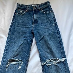 Zara wide leg full length ripped jeans